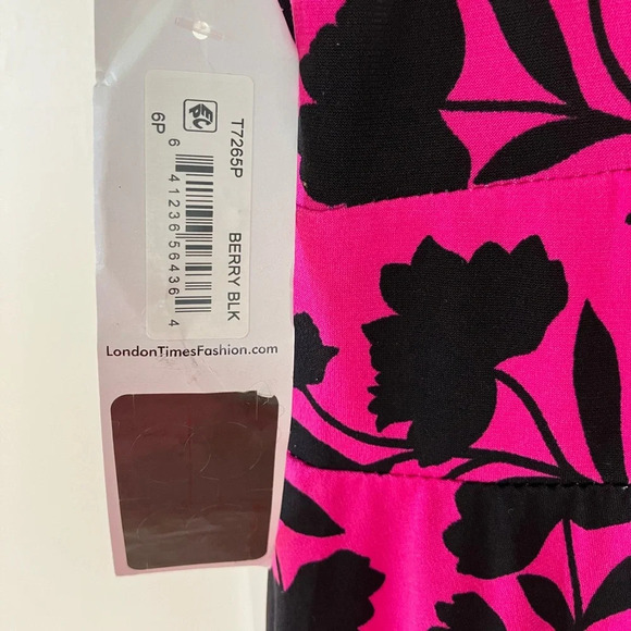 NWT London Times Women's Sleeveless Midi Fit & Flare Dress Pink Black Floral 6P - Picture 6 of 8